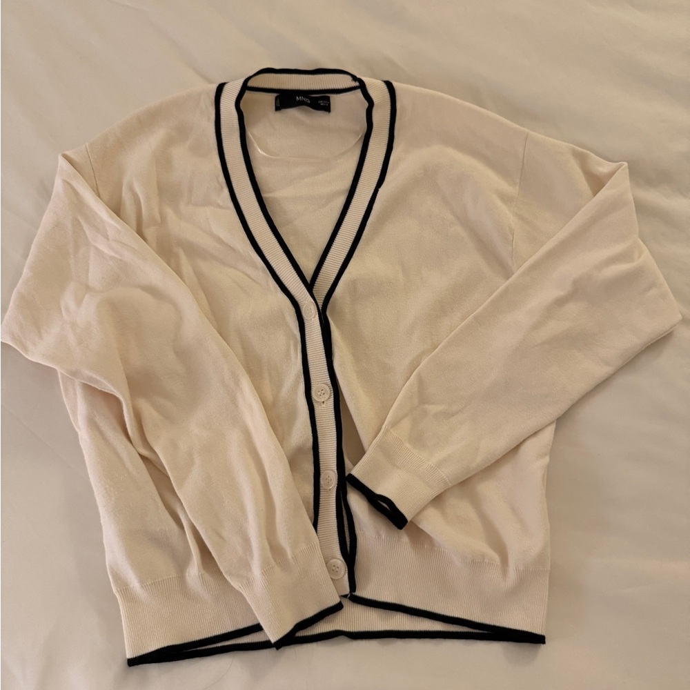 Mango Ivory Cardigan with Black Edging